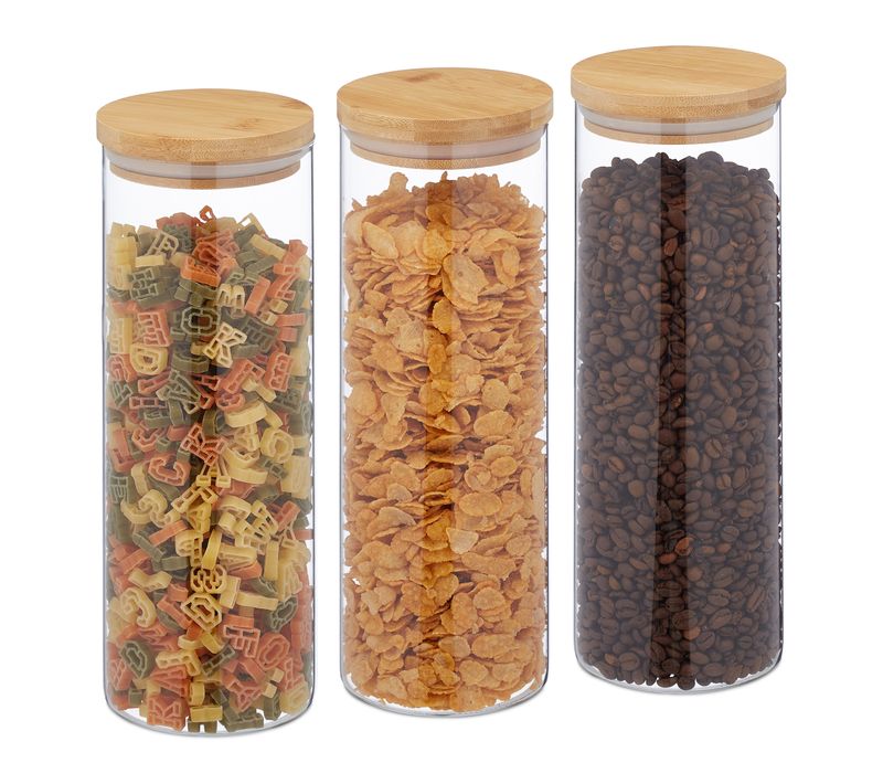 Lot De 3 Bocaux En Verre Avec Couvercle