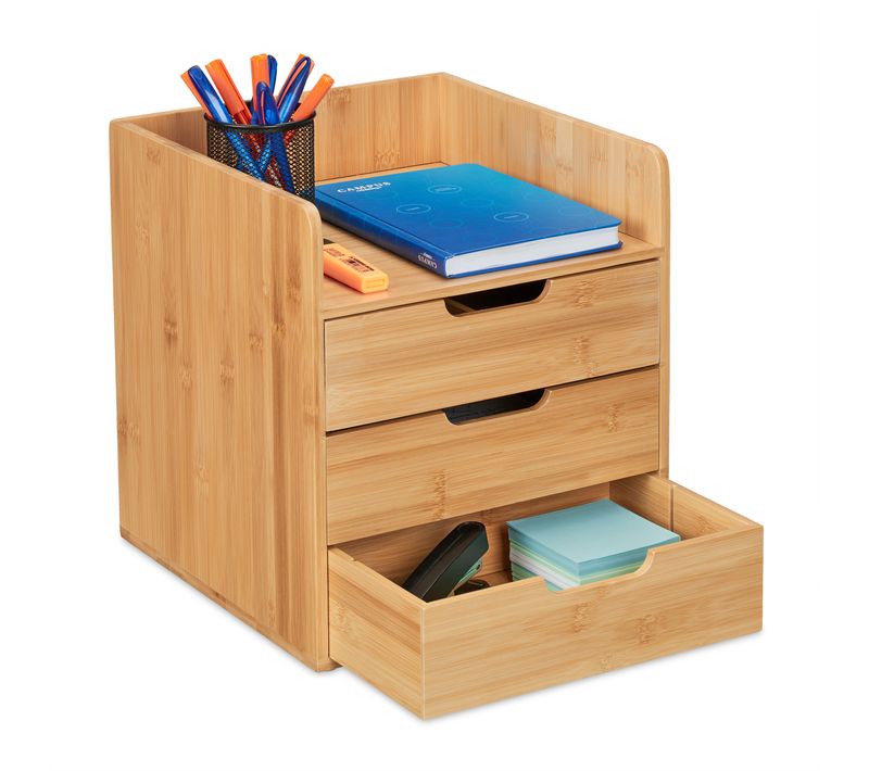 Organiseur De Bureau Bambou 3 Tiroirs