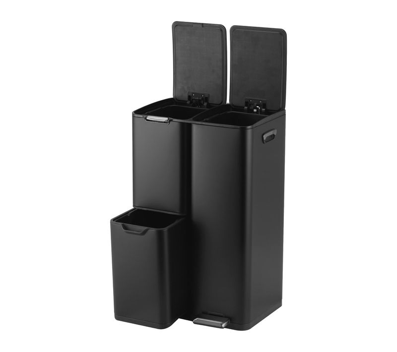 Poubelle 3 Compartiments Inox noir