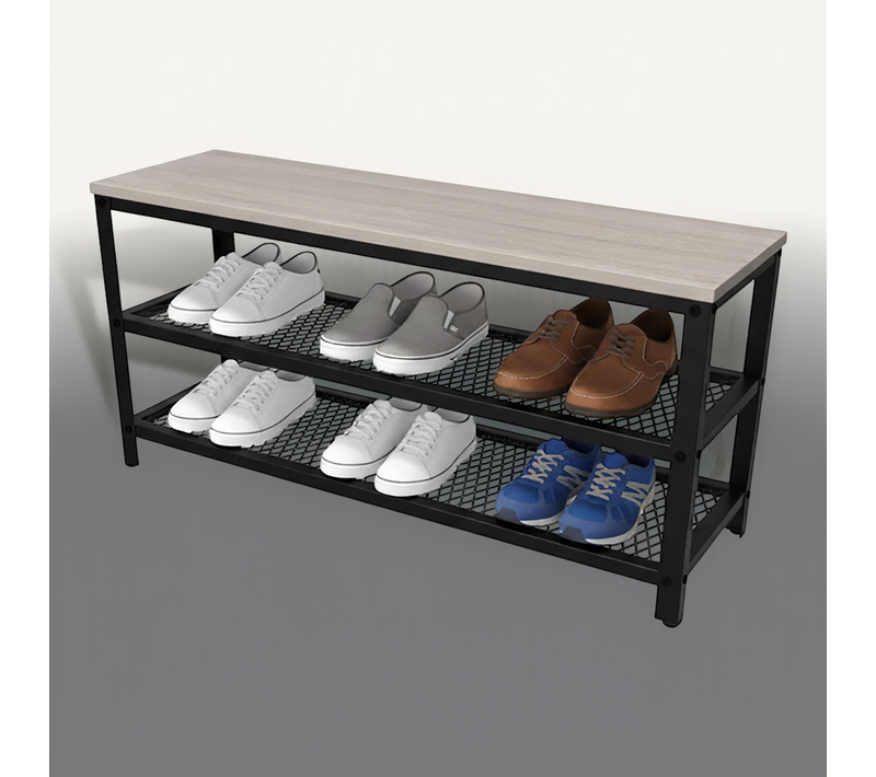 Banc à Chaussures Avec 2 Étagères - 100x30x45 Cm - Bois Et Noir