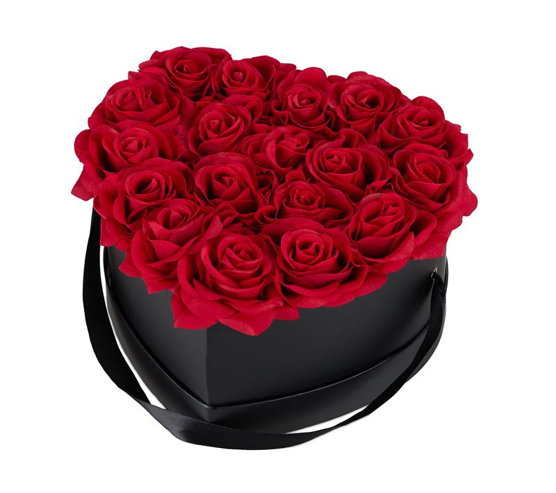 Boîte à Roses Noire Coeur 18 Roses
