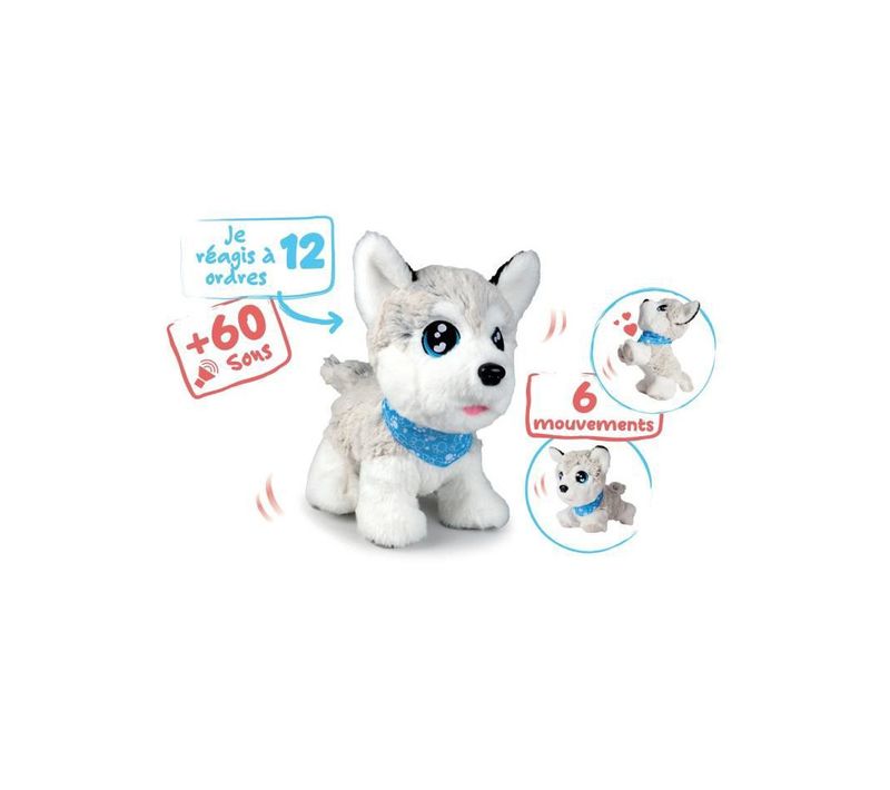 Peluche Chi Chi Love Husky Interactif - 30cm - 12 Commandes Vocales - 60 Sons Différents - Des 4 An