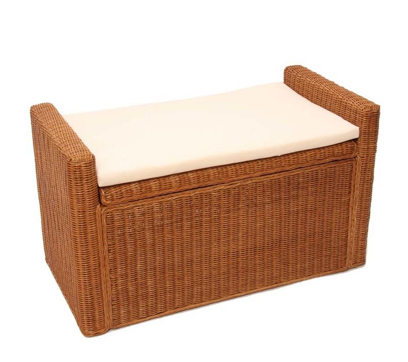 Banc Banquette / Coffre De Rangement M92, Rotin ~ Couleur Miel