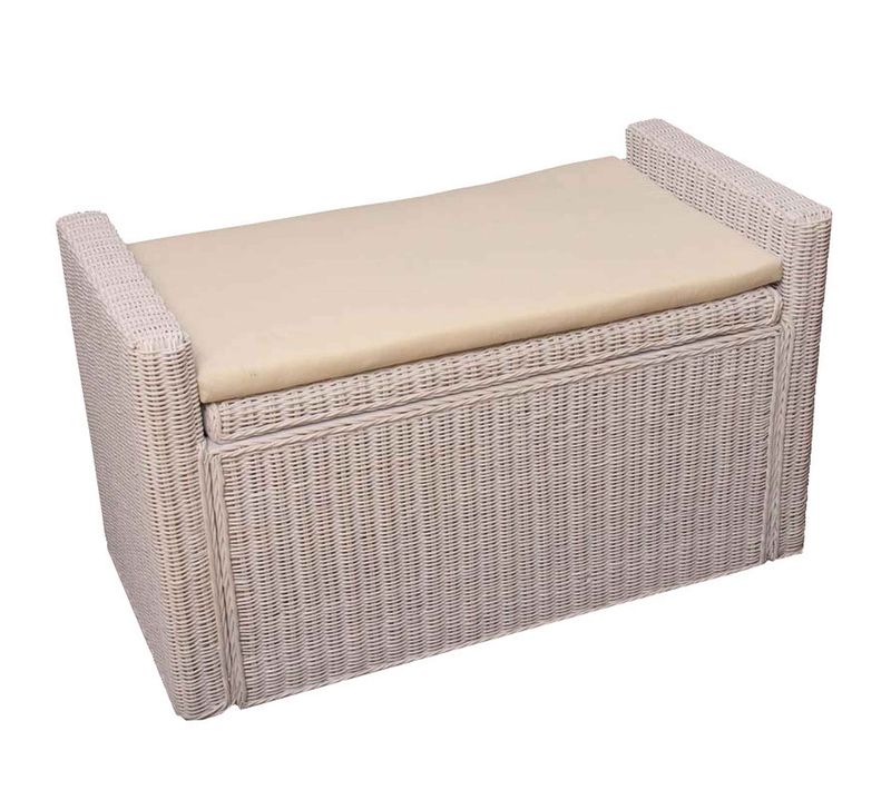 Banc Banquette / Coffre De Rangement M92, Rotin ~ Blanc