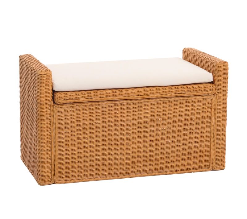 Coffre De Stockage, Banquette M92 Rotin Avec Coussin Kissen 88cm ~ Doré