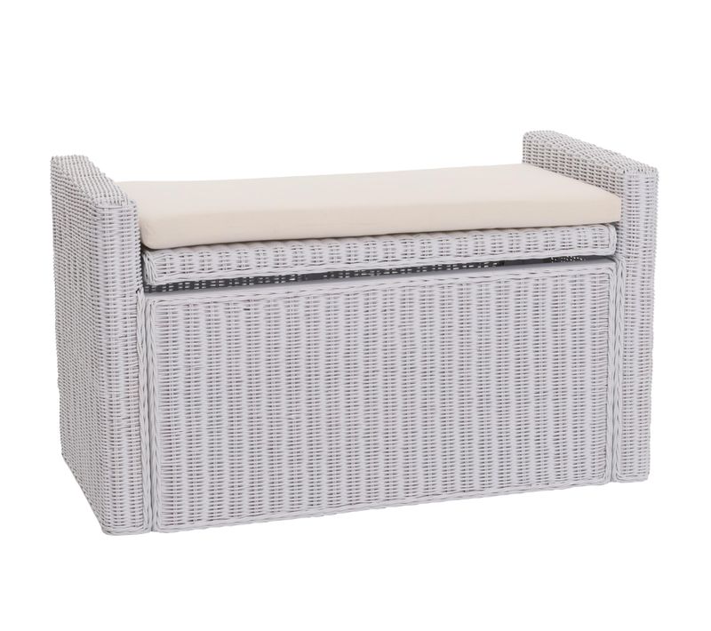 Coffre De Stockage, Banquette M92 Rotin Avec Coussin Kissen 88cm ~ Blanc