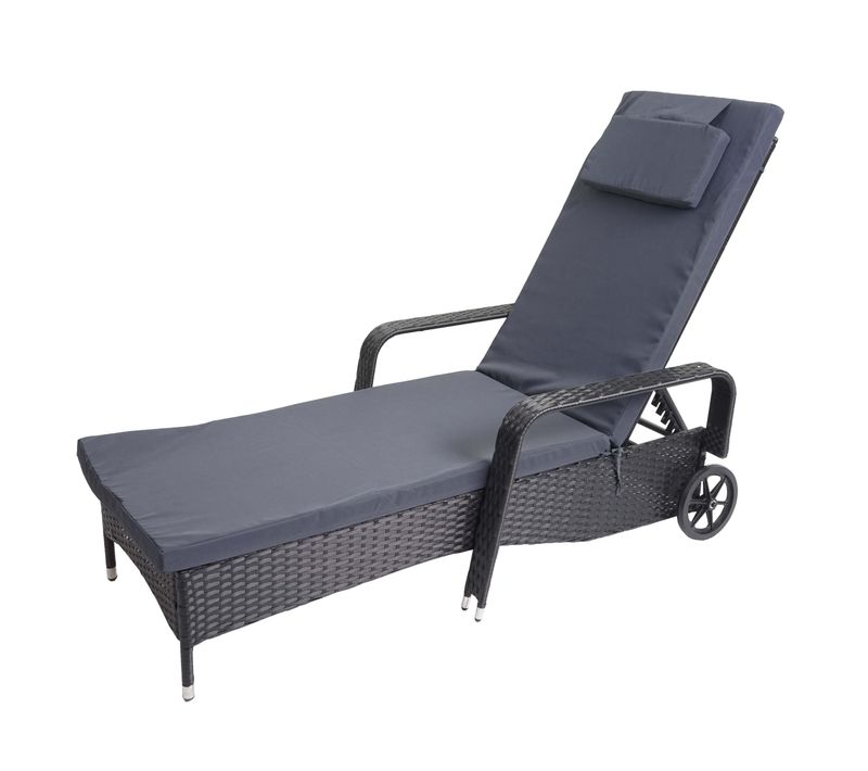 Chaise Longue Carrara, Polyrotin, Bain De Soleil, Alu ~ Anthracite, Coussin Gris