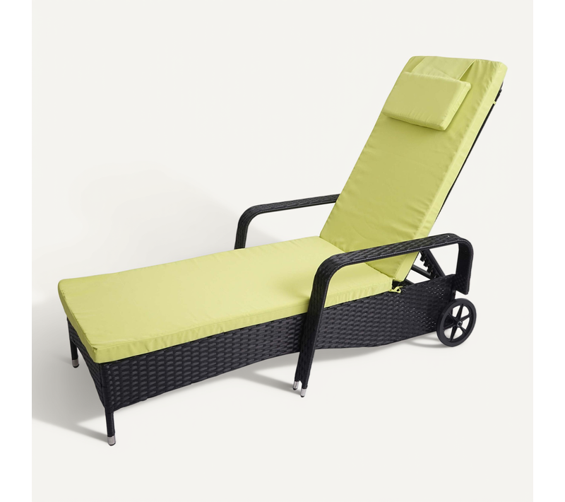 Chaise Longue Carrara, Polyrotin, Alu ~ Anthracite, Coussin Vert Clair