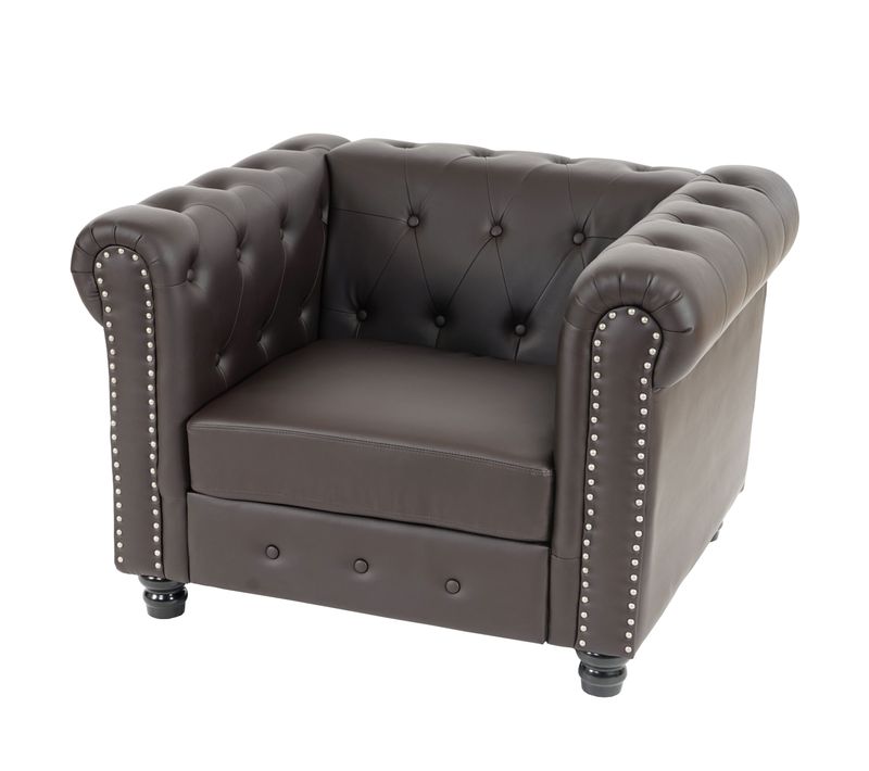 Fauteuil De Luxe Lounge Relax Chesterfield Simili ~ Pieds Ronds, Brun Antique