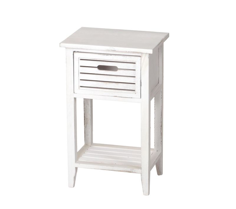 Table D'appoint / Chevet, 1 Tiroir, 35x27x57cm, Shabby, Vintage ~ Blanc