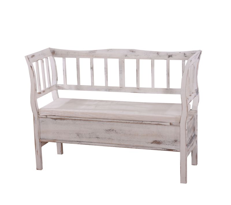Banc Banquette De Rangement T207 Bahut Coffre Avec Coussin ~ Bois Blanc Shabby Chic