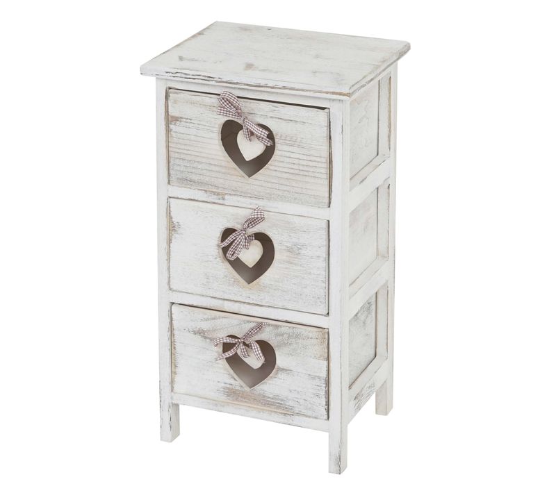 Table D'appoint Forli 3 Tiroirs 55x29x25cm Shabby Vintage Blanc