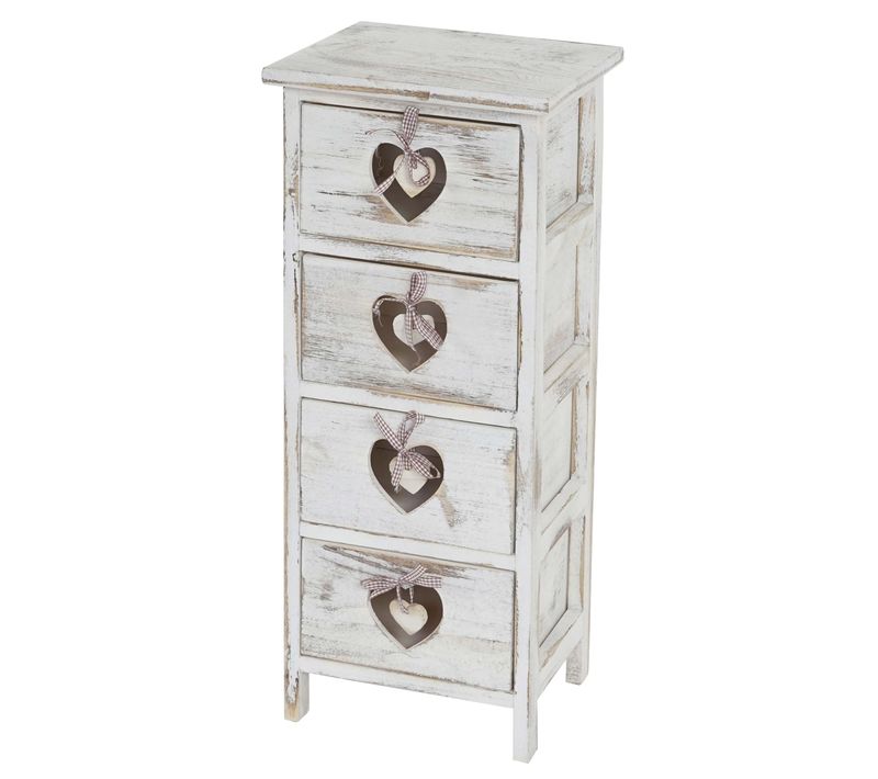 Table D'appoint Forli 4 Tiroirs 70x29x25cm Shabby Vintage Blanc