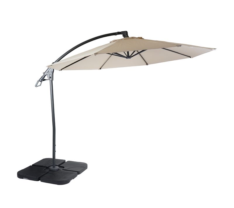 Parasol Déporté De Luxe Hwc-d14, Ø 3m ~ Crème / Blanc Avec Support