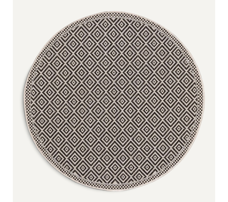 Tapis D'extérieur Et Intérieur Rond Cleo Blanc Et Noir 120 Cm Rond