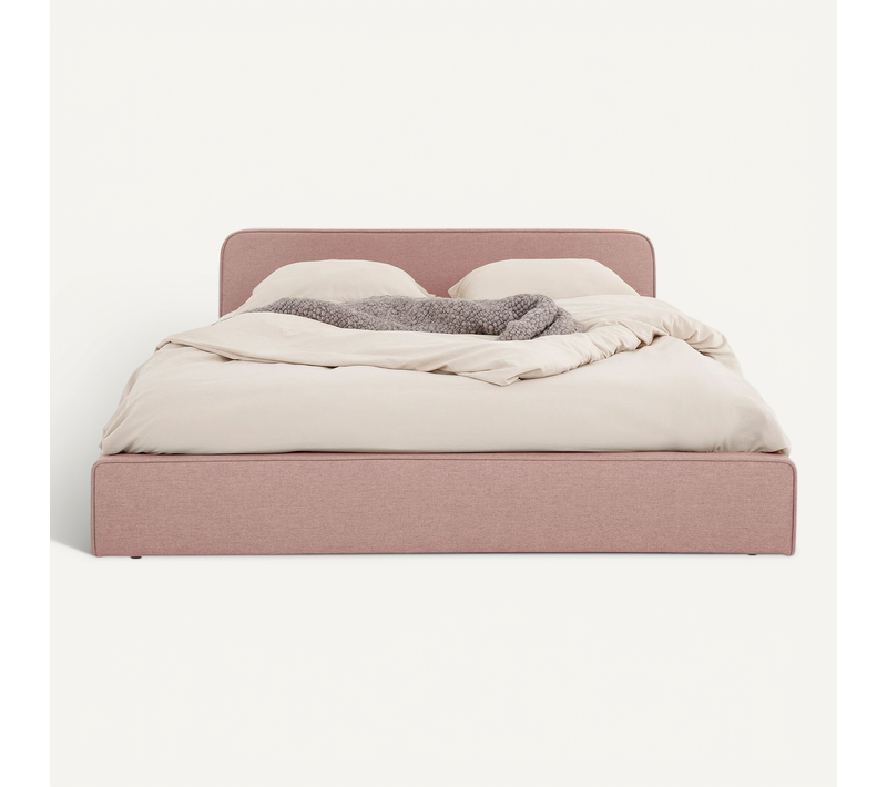 Lit Double Belarti 140 X 190 Cm Rembourré, Revêtement En Tissu - Vieux Rose