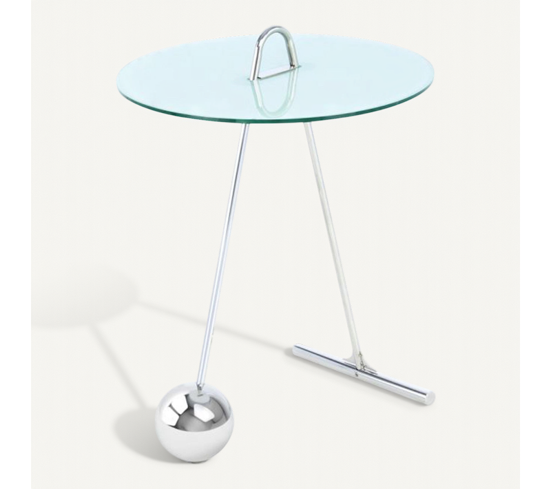 Table D'appoint Design "pendule" 60cm Argent et Blanc