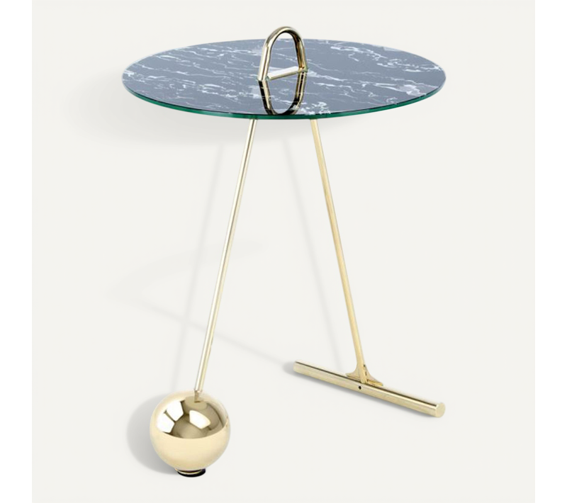 Table D'appoint Design "pendule" 60cm Or et Noir