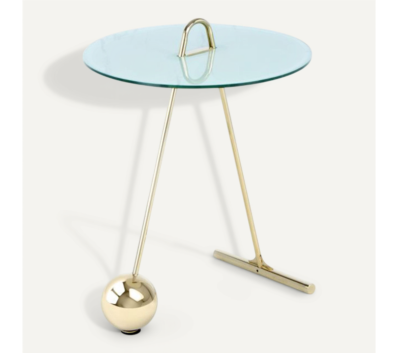Table D'appoint Design "pendule" 60cm Or et Blanc