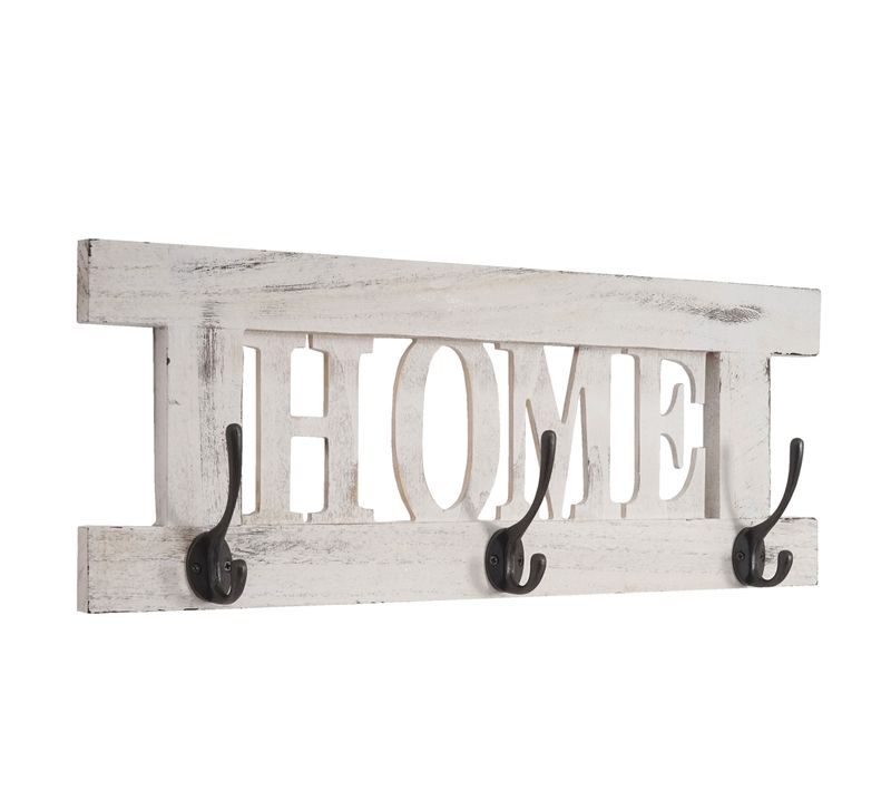 Patère Murale Home, Planche Vestiaire, Style Shabby, Vintage, 55x21cm ~ Blanc