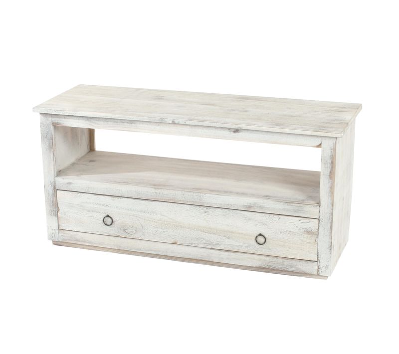 Meuble TV Lowboard Étagère TV, Shabby Look, Vintage ~ Blanc