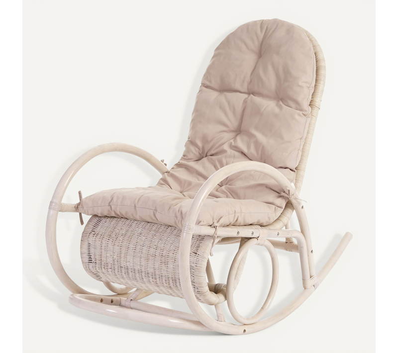 Fauteuil à Bascule Esmeraldas En Rotin Blanc Rembourrage Crème