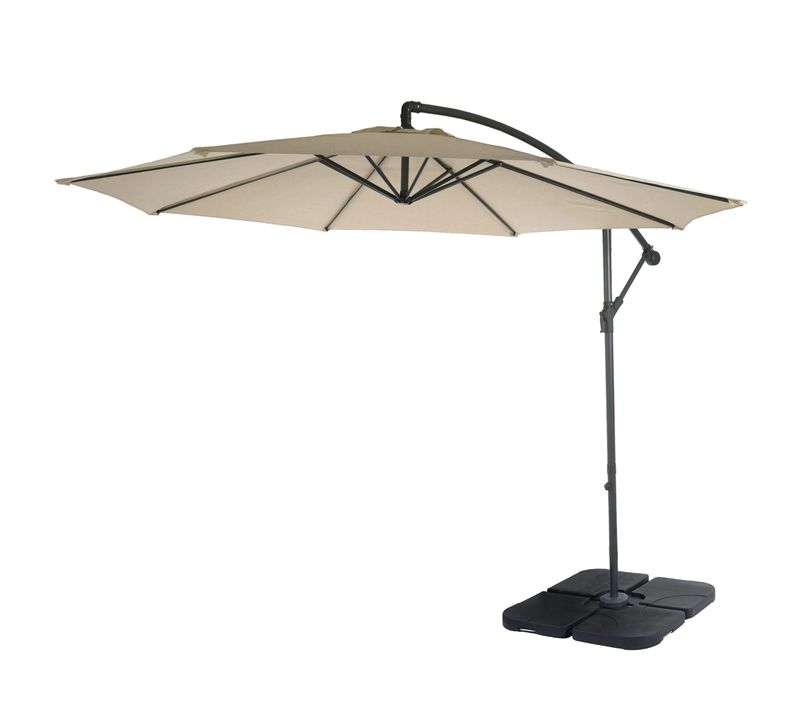 Parasol Déporté Semi-pro Acerra, 3m Inclinable ~ Crème Avec Support