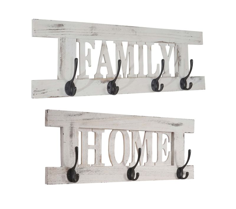 2x Patère Murale Home+family Style Shabby Vintage 55x20cm Blanc