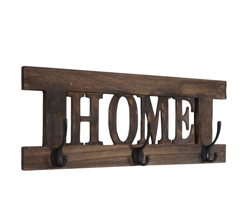 Patère Murale Home, Planche Vestiaire, Style Shabby, Vintage, 55x21cm ~ Marron