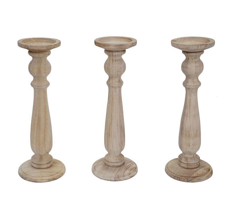 3x Bougeoir, Chandelier T360, Style Shabby, Vintage, Hauteur 35cm ~ Marron Naturel