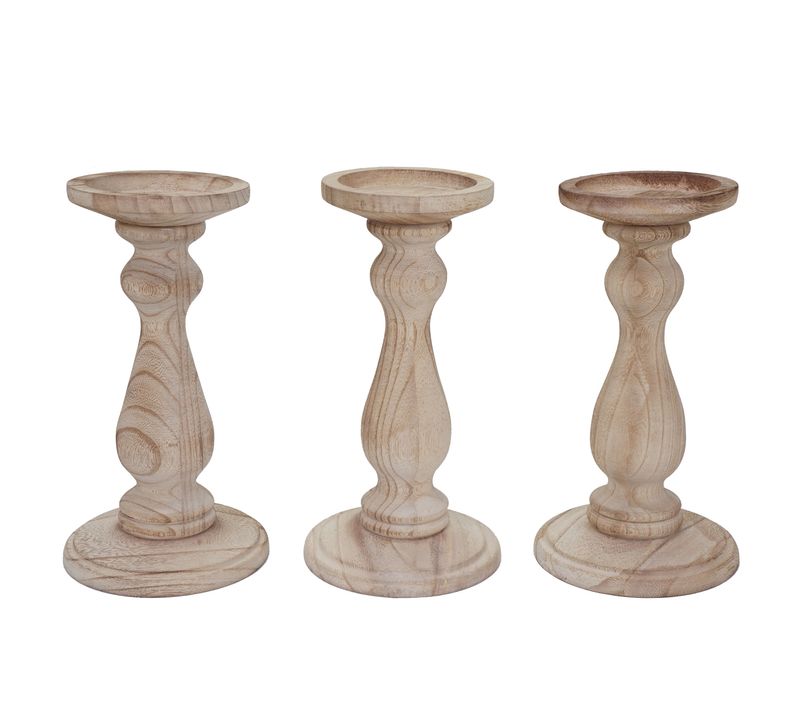 3x Bougeoir T361, Chandelier, Style Shabby, Vintage, Hauteur 24cm ~ Marron Naturel