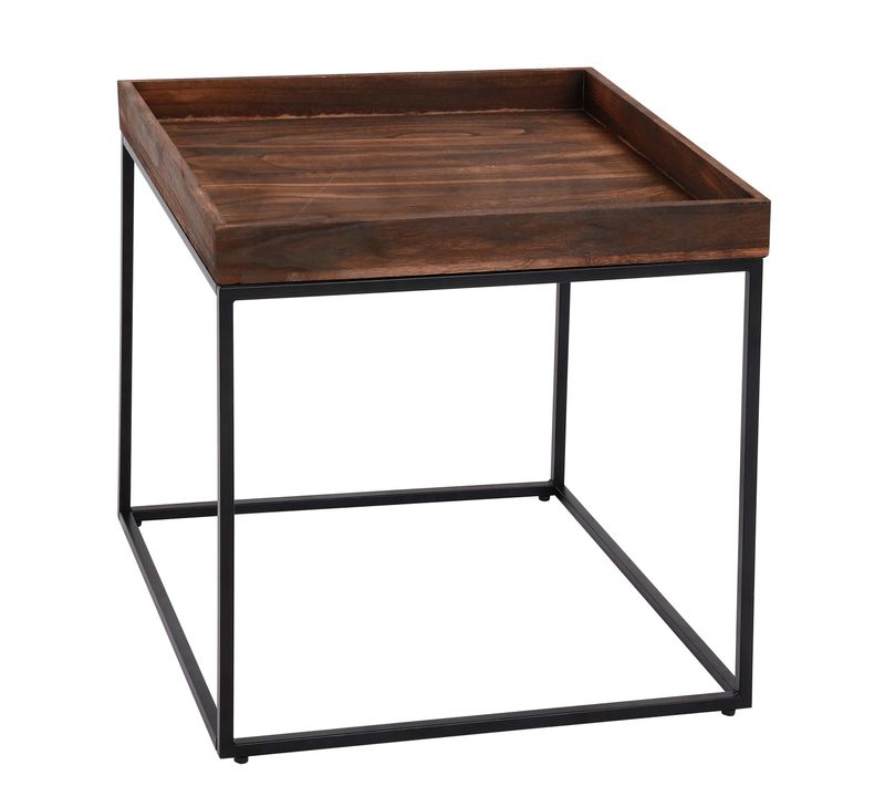 Table D'appoint Hwc-k71 Mvg-certifié Bois De Paulownia Métal 60x60x60cm Brun Foncé