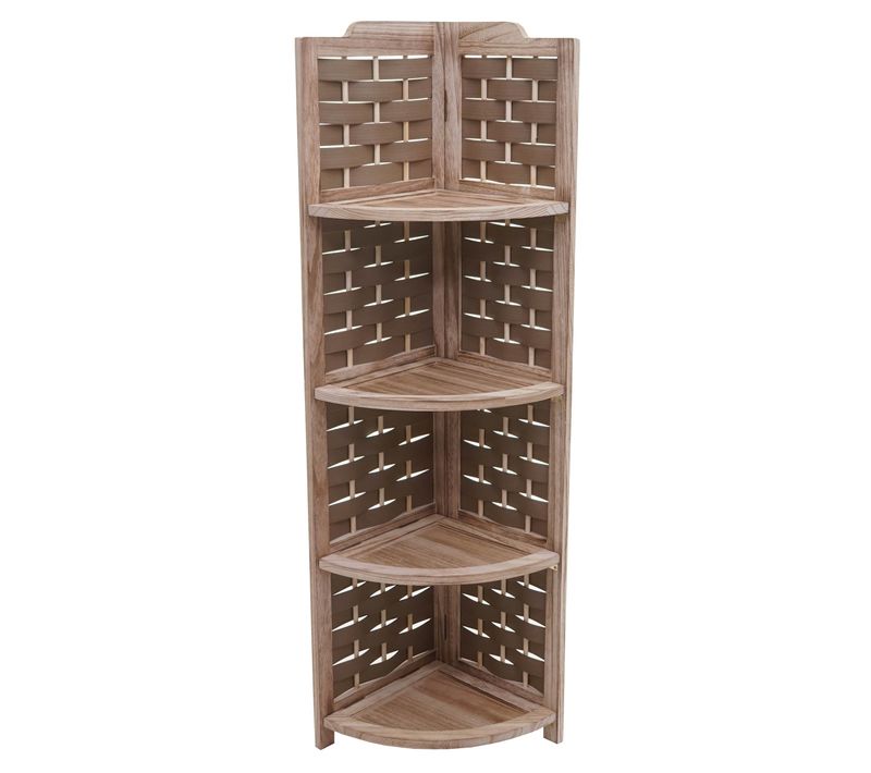 Etagère D'angle Hwc-k85 Bois De Paulownia 110cm Brun Tressage Brun
