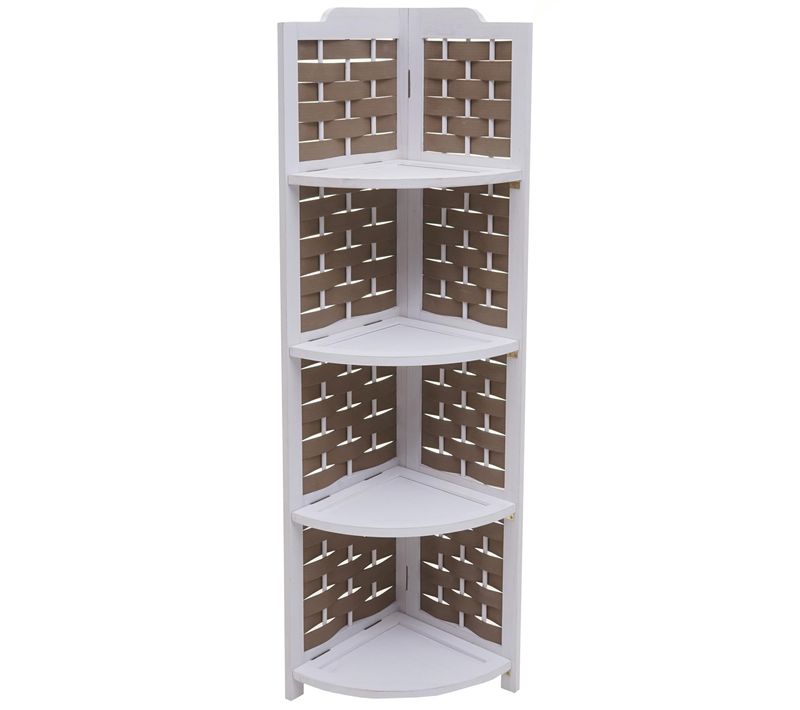 Etagère D'angle Hwc-k85 Bois De Paulownia 110cm Blanc Tressage Blanc