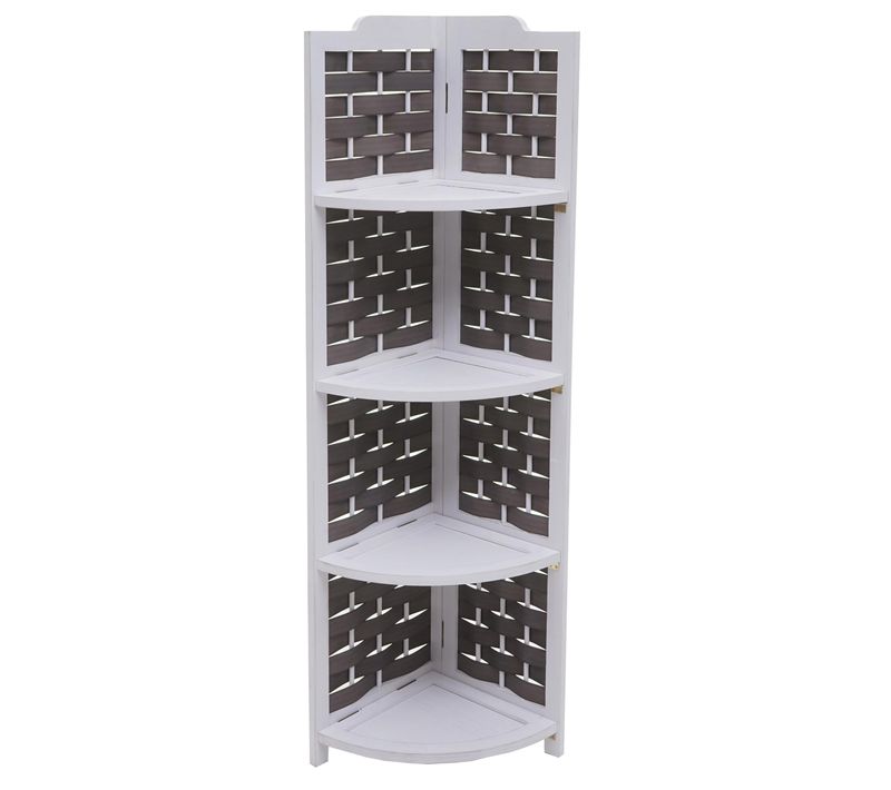 Etagère D'angle Hwc-k85 Bois De Paulownia 110cm Blanc Et Anthracite