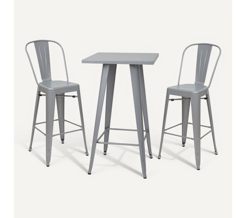 Set Table Mange-depout E 2x Tabouret De Bar Hwc-a73 Design Industriel Gris