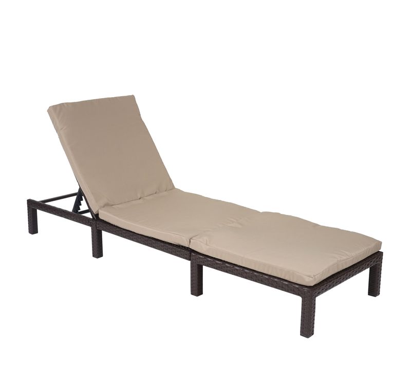 Chaise Longue Hwc-a51, Polyrotin, Transat De Jardin ~ Basic Marron, Coussin Crème
