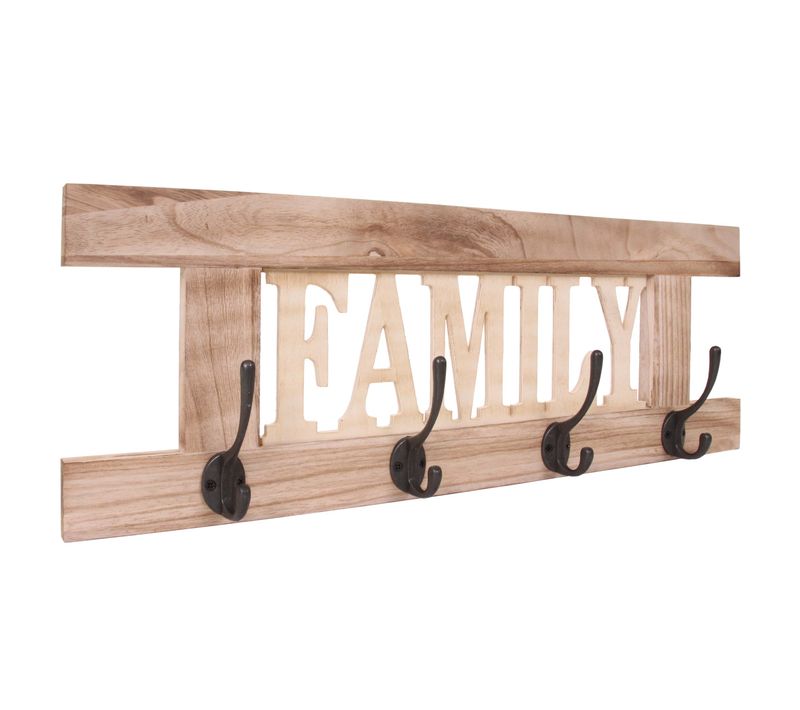 Patère Hwc-c60, Family, 60x21cm ~ Brun Nature Shabby