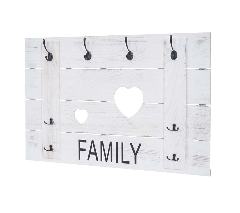 Patère Mural Hwc-c89, Family, 8 Crochets, 60x90cm ~ Blanc Shabby