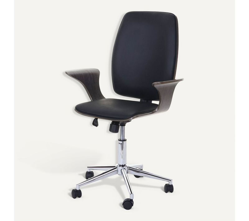 Chaise De Bureau Hwc-c54 Bois Courbé Simili Design Bois De Noyer Tissu Noir