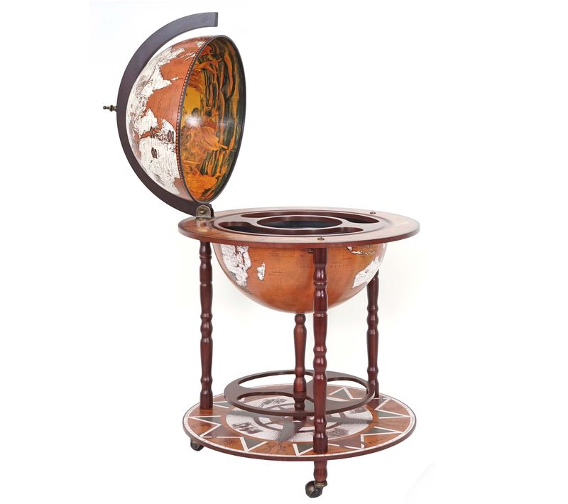 Bar De Salon Hwc-d86 Ø 45cm Roulant Bois D'eucalyptus