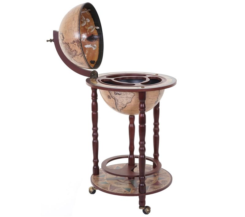 Bar De Salon Hwc-d83 Ø 33cm Roulant Bois D'eucalyptus Marron