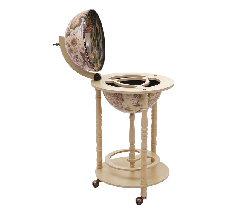 Bar De Salon Hwc-d83 Ø 33cm Roulant Bois D'eucalyptus Blanc