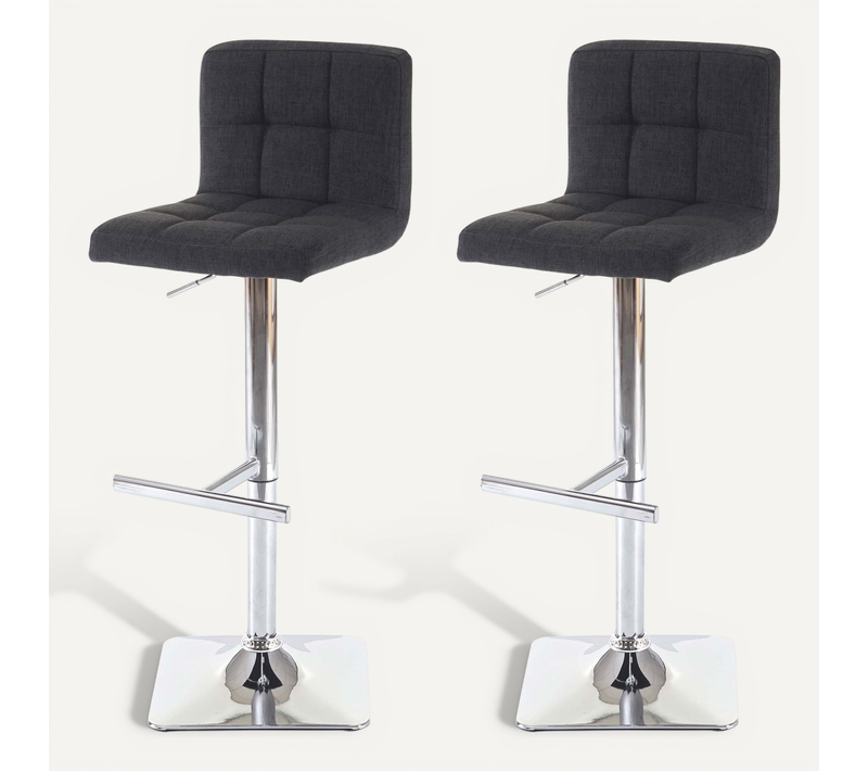 2x Tabouret De Bar Kavala Tissu Gris Foncé Pied Acier Chromé