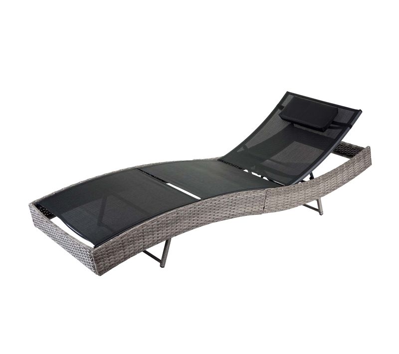 Chaise Longue Savannah En Polyrotin, Transat De Jardin ~ Gris, Textilene Noir