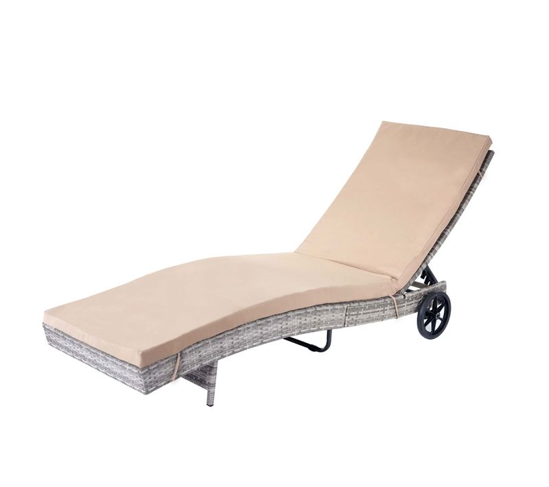Chaise Longue Hwc-d80 En Polyrotin ~ Gris, Coussin Beige