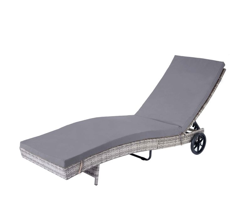 Chaise Longue Hwc-d80 En Polyrotin ~ Gris, Coussin Gris Foncé