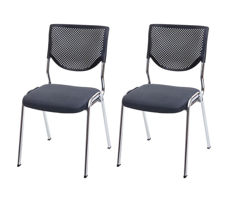 2x Chaise Visiteur T401 Tissu Textile Siège Gris Foncé Pieds Chromés