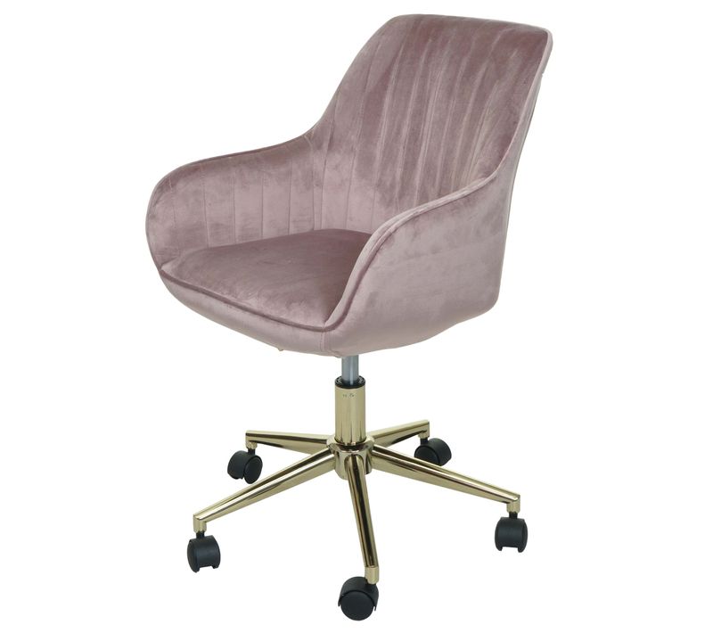 Chaise De Bureau Hwc-j62 Velours Avec Accoudoirs Pied Doré Rose