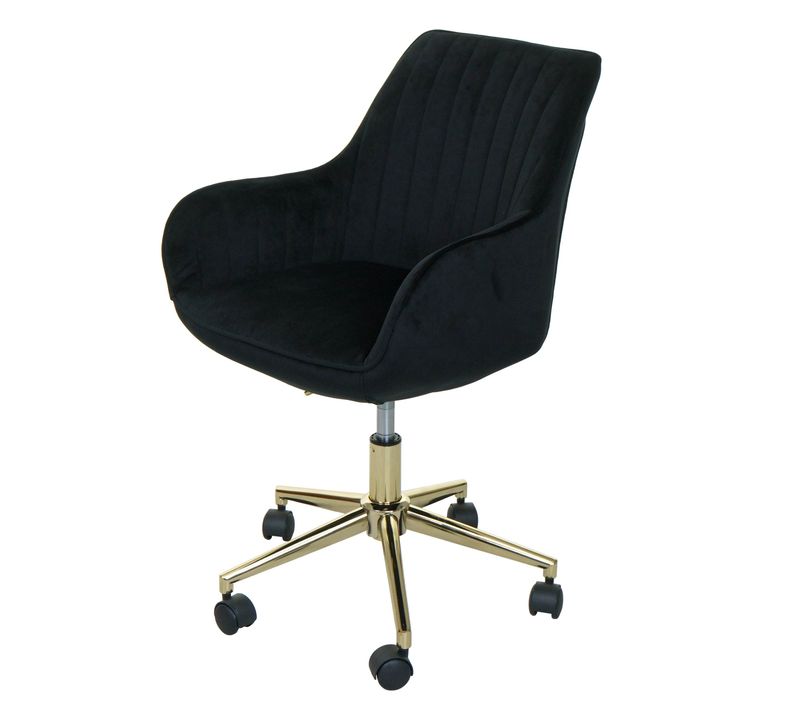 Chaise De Bureau Hwc-j62 Velours Avec Accoudoirs Pied Doré Noir